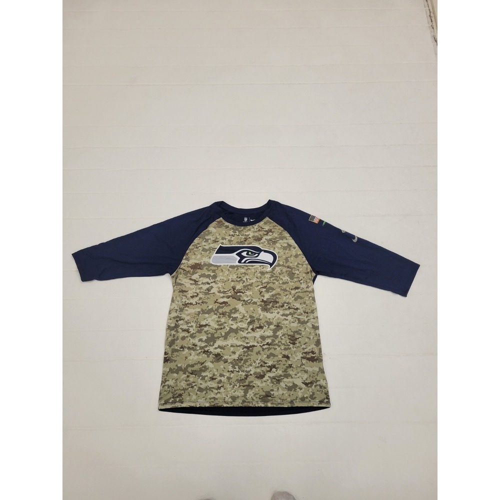 Nike Seattle Seahawks Shirt Large Adult Green Camo‎ Blue MIlitary Logo Flag Mens